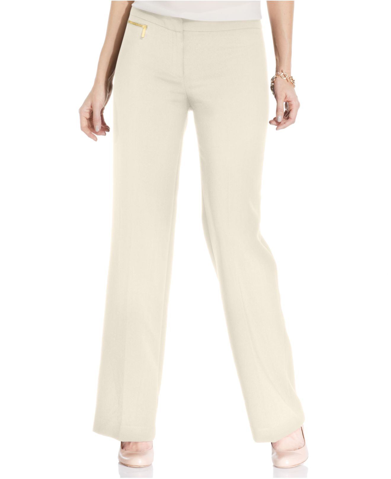 beige straight leg trousers