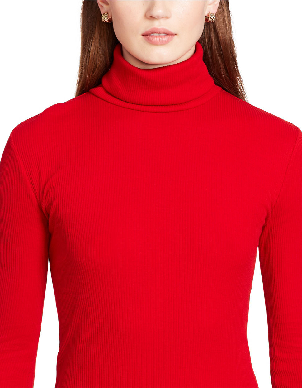 Lauren by Ralph Lauren Ribbed Turtleneck Sweater in Red - Lyst