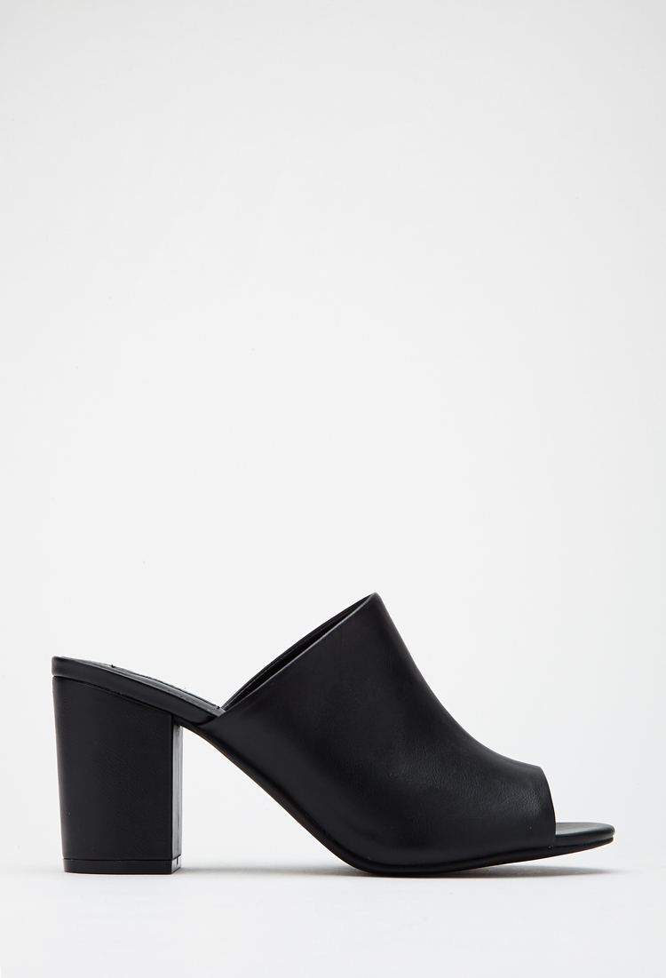 Forever 21 Faux Leather Peep-toe Mules 