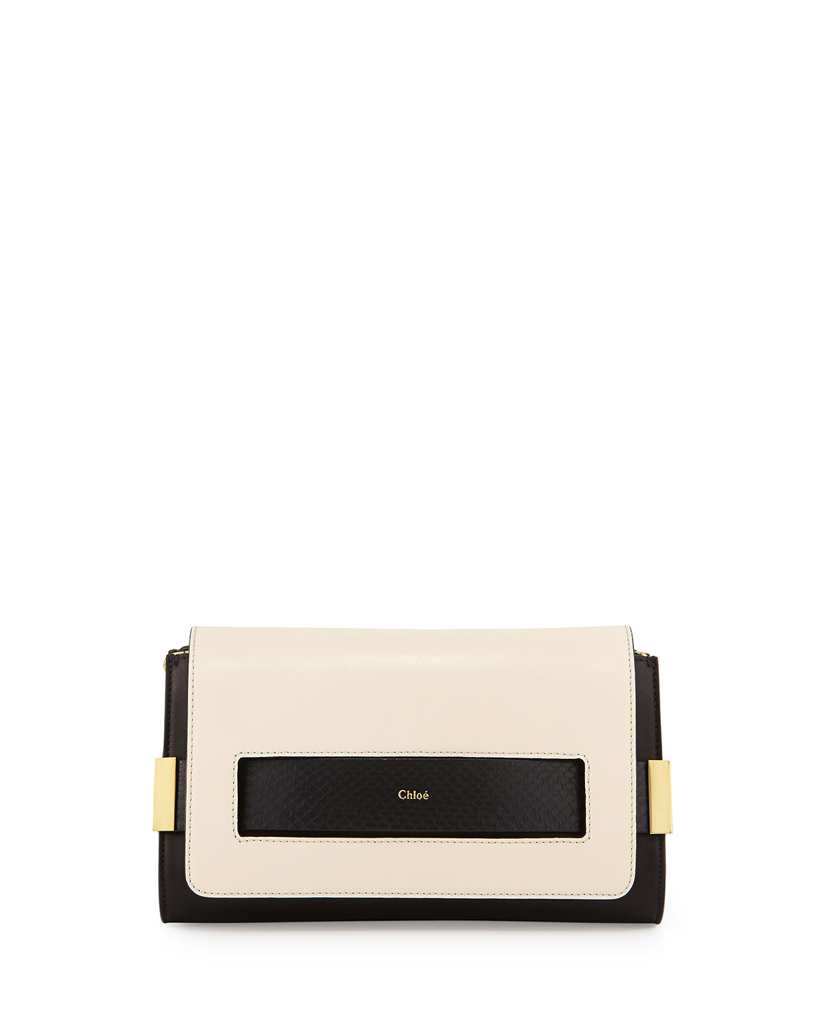 Chlo Elle Clutch Bag With Shoulder Strap in White (BLACK/WHITE ...