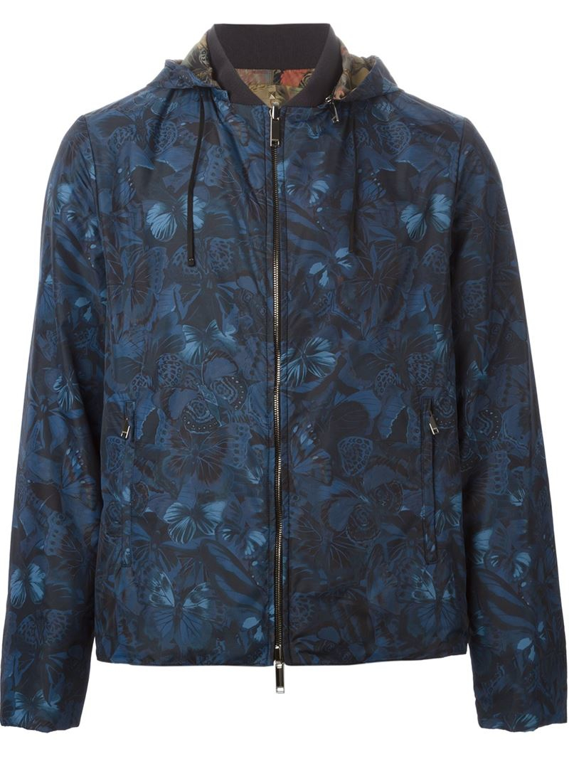 Valentino Cotton Butterfly Print Jacket in Blue for Men | Lyst