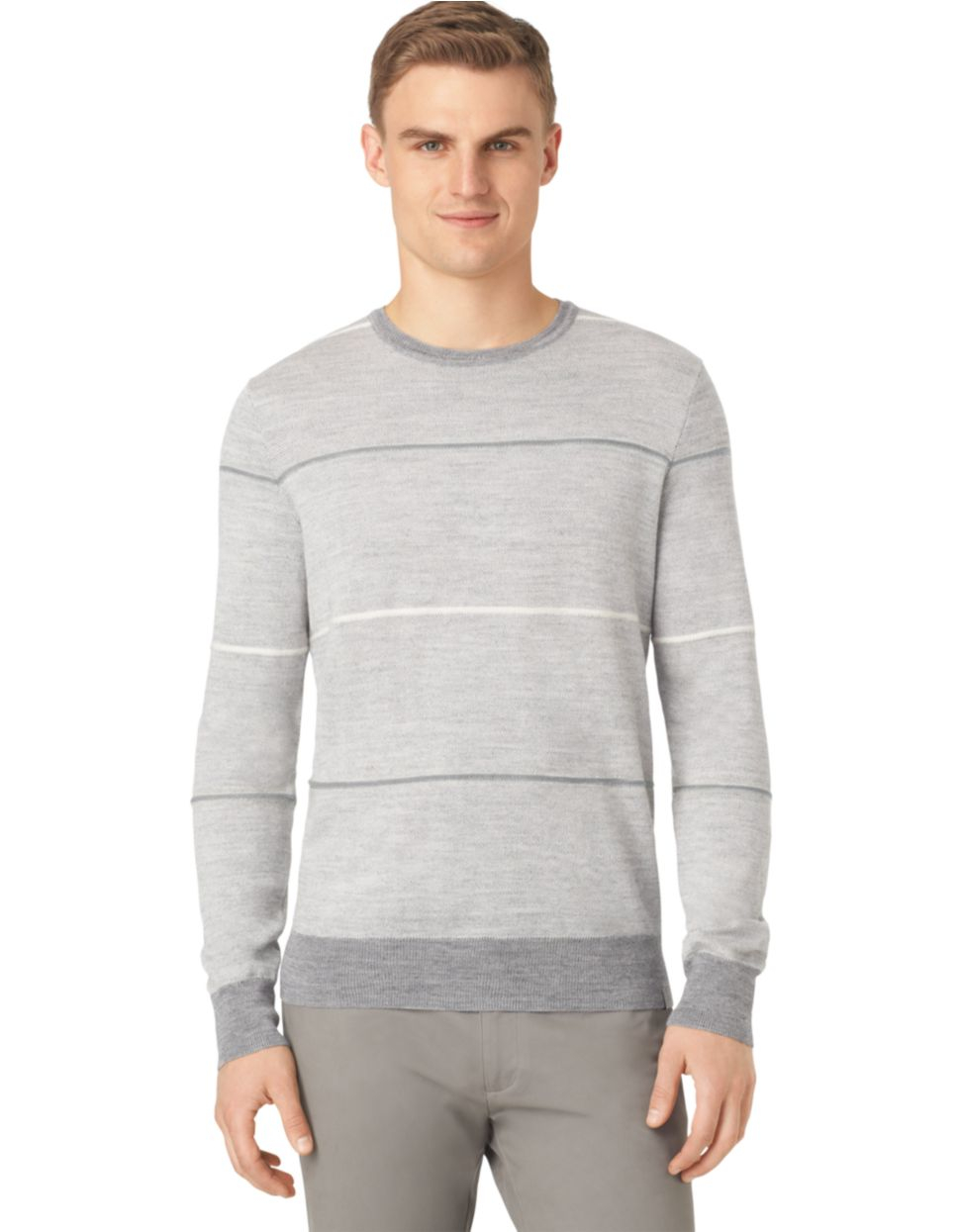 Calvin Klein Merino Wool Blend Birdseye Stripe Sweater In Gray For Men Grey Lyst 