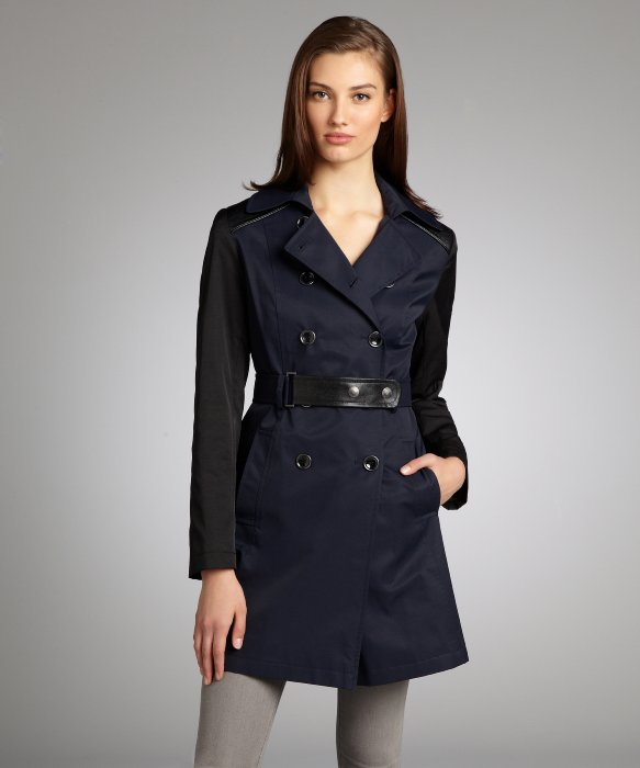Dkny Women S Black Cotton Blended Double Ted Belted Trench Gallery