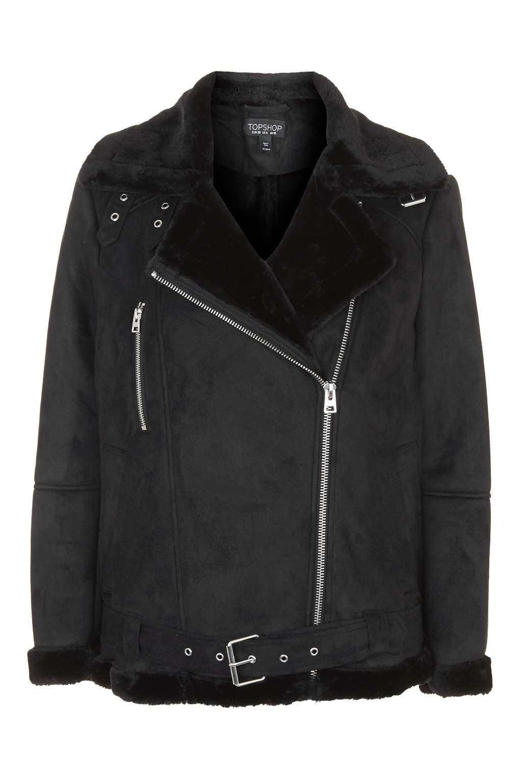 TOPSHOP Petite Faux Fur Aviator Jacket in Black - Lyst