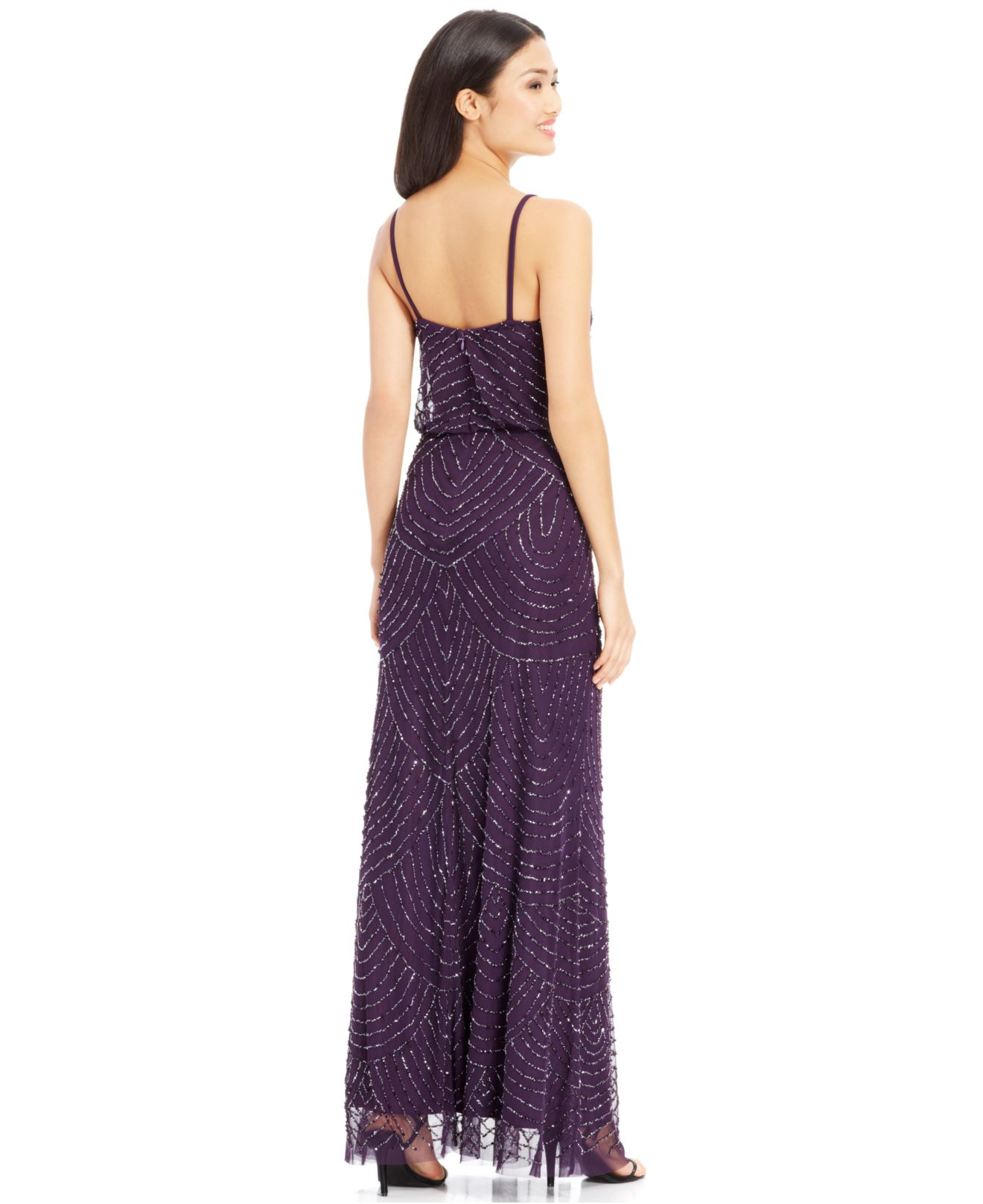 Adrianna Papell Spaghetti-strap Beaded Blouson Gown in Purple | Lyst