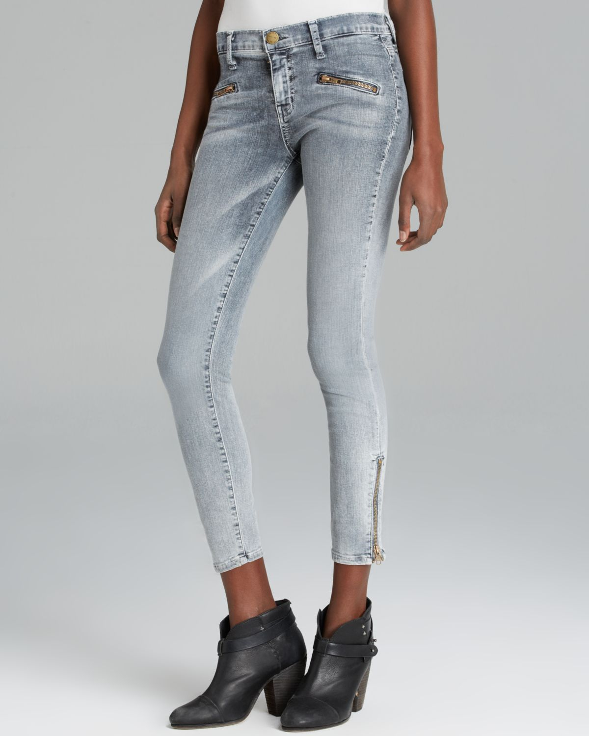 Lyst Current/Elliott Jeans The Soho Zip Stiletto in Bleach Out Navy