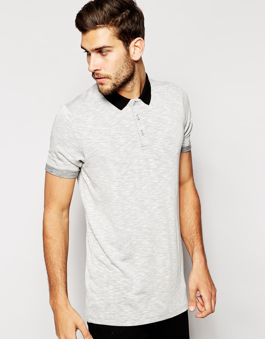 Lyst Asos Polo Shirt In Loose Knit With Roll Sleeve in Gray for Men