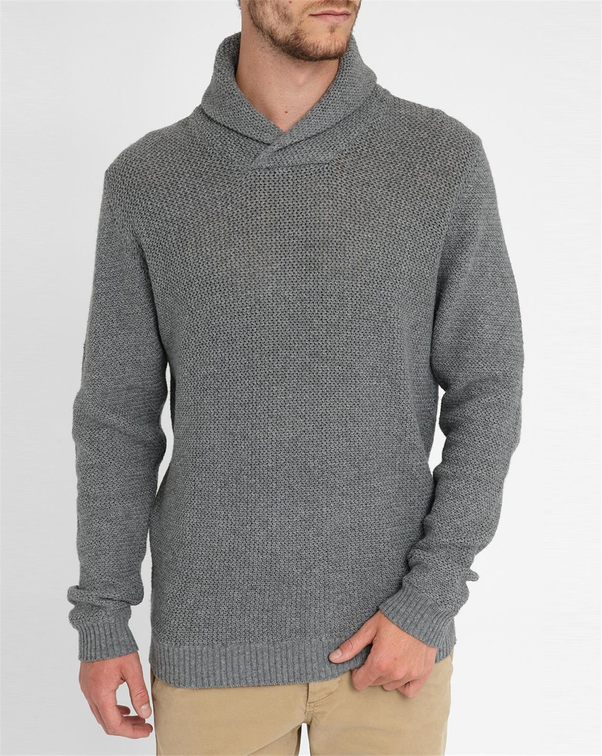 mens gray shawl collar sweater