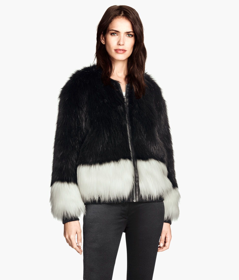 H&M Fake Fur Jacket in Black/White (Black) | Lyst