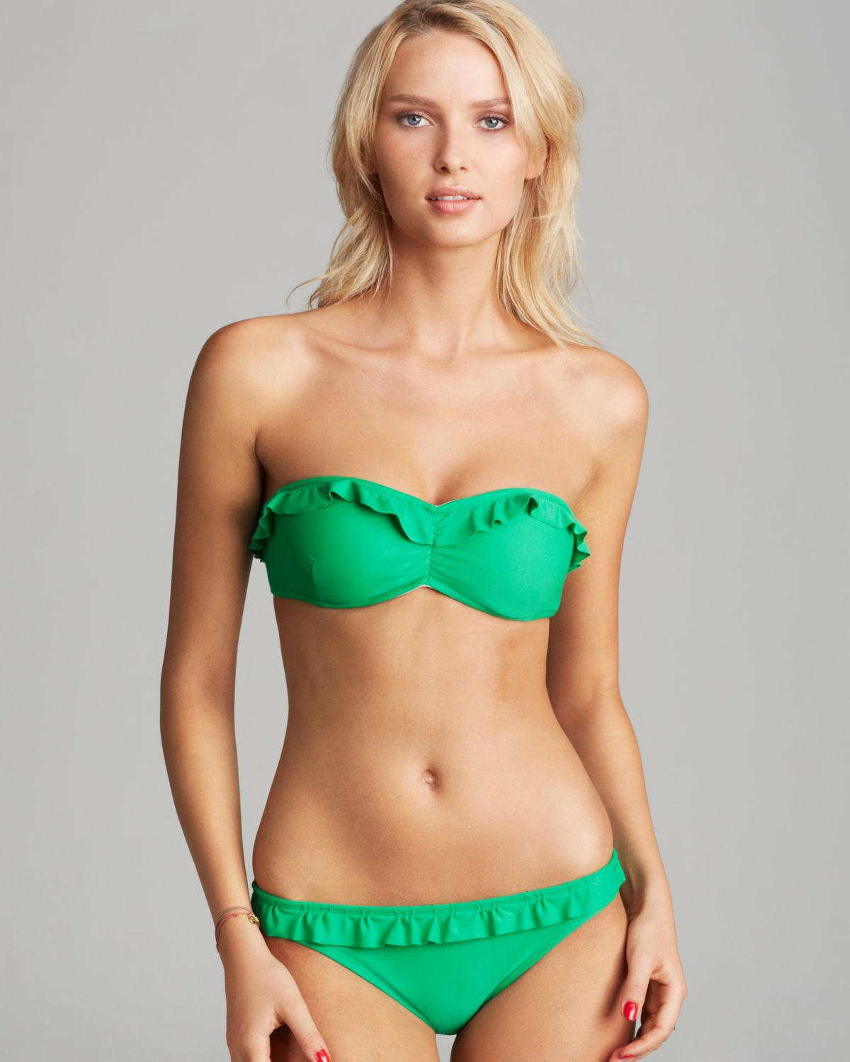 green bandeau swimsuit