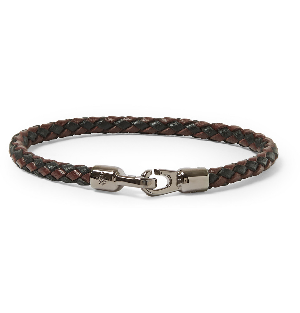 Unique Mens Black Leather and Stainless Steel Braided Bracelet B345BL/21CM  - thbaker.co.uk
