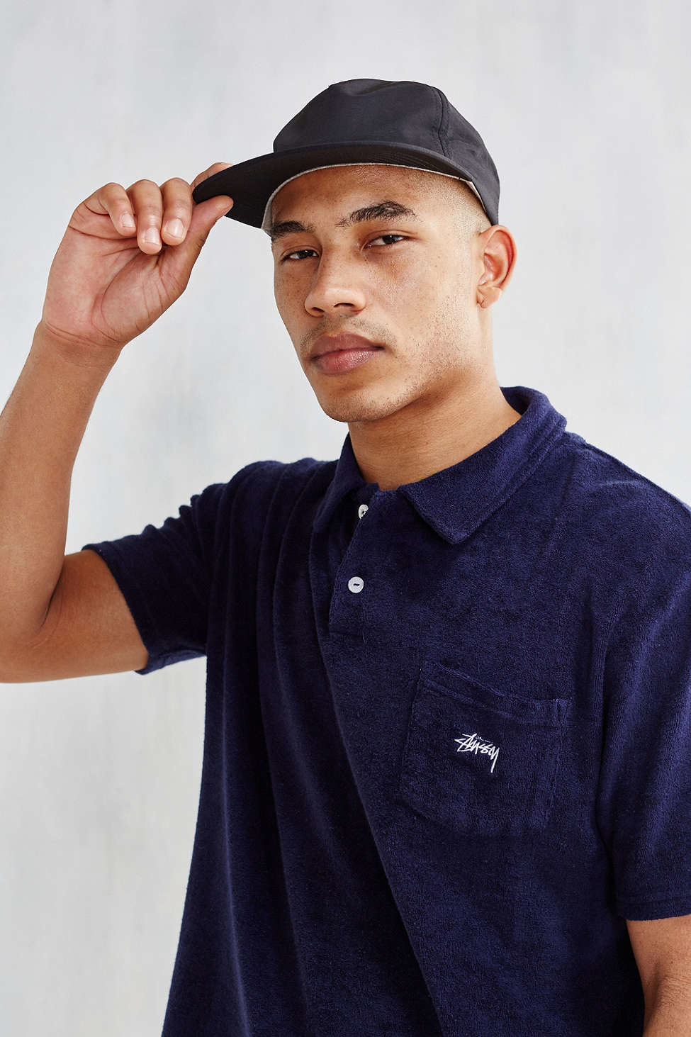 Stussy Terry Fleece Polo Shirt in Blue for Men | Lyst