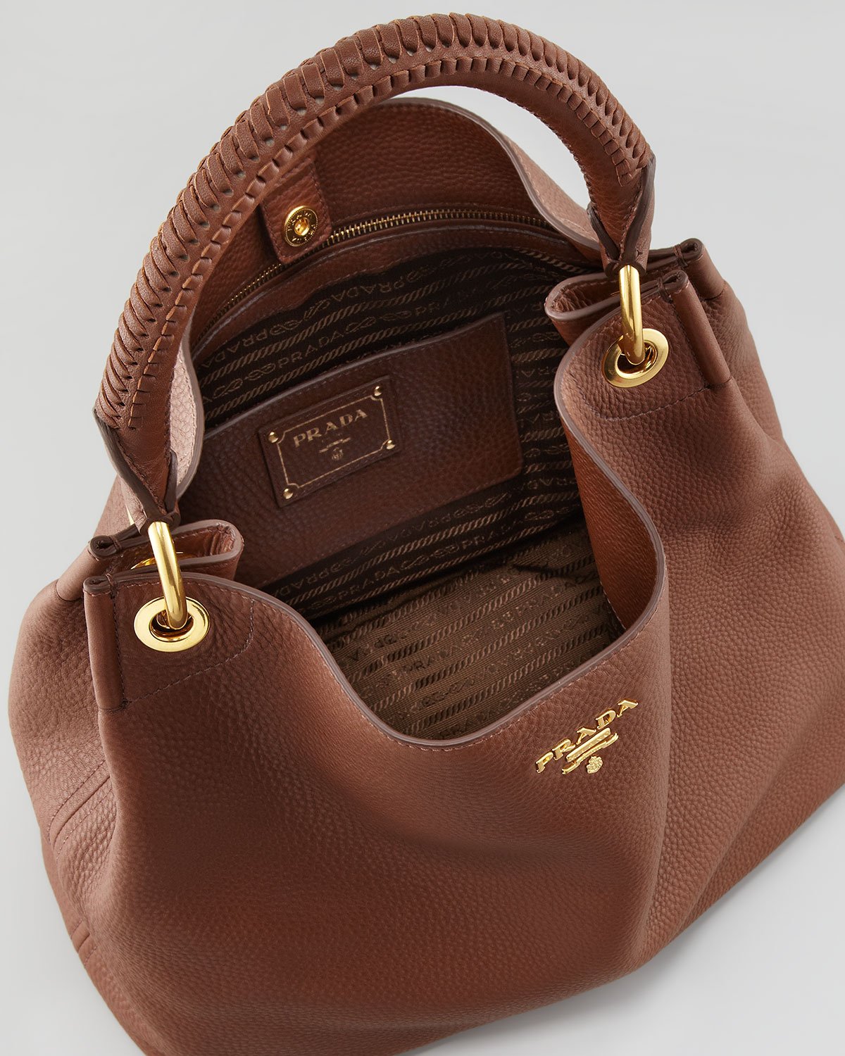 Lyst Prada Daino Woven Handle Hobo Bag In Brown Gallery
