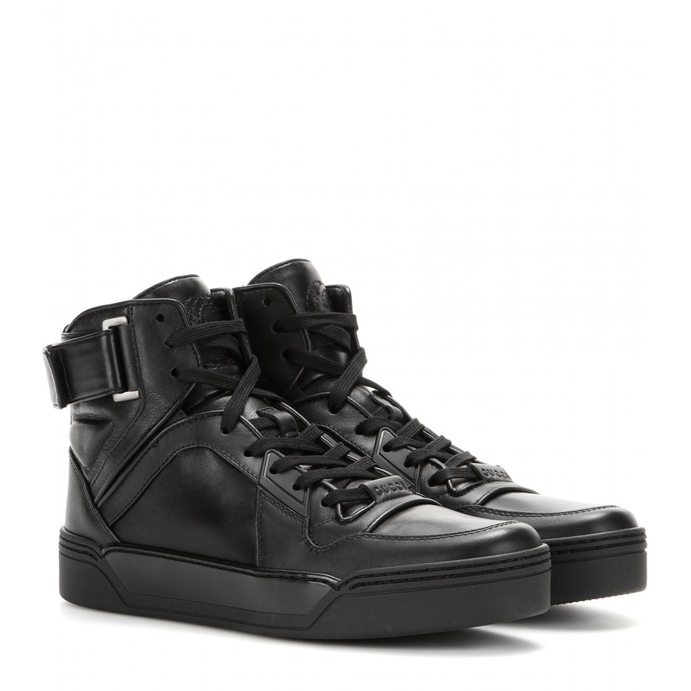 Gucci Leather High-Top Sneakers in Black - Lyst