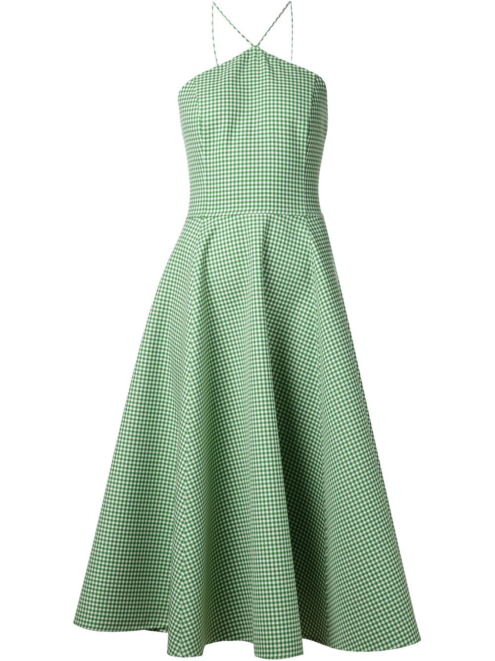 Michael Kors Gingham Flared Dress in Green | Lyst