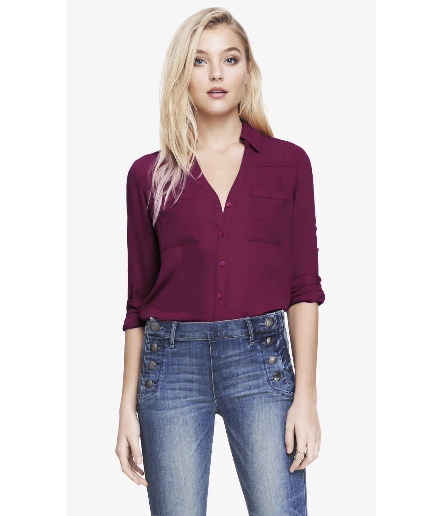 Express Original Fit Convertible Sleeve Portofino Shirt in Purple Lyst