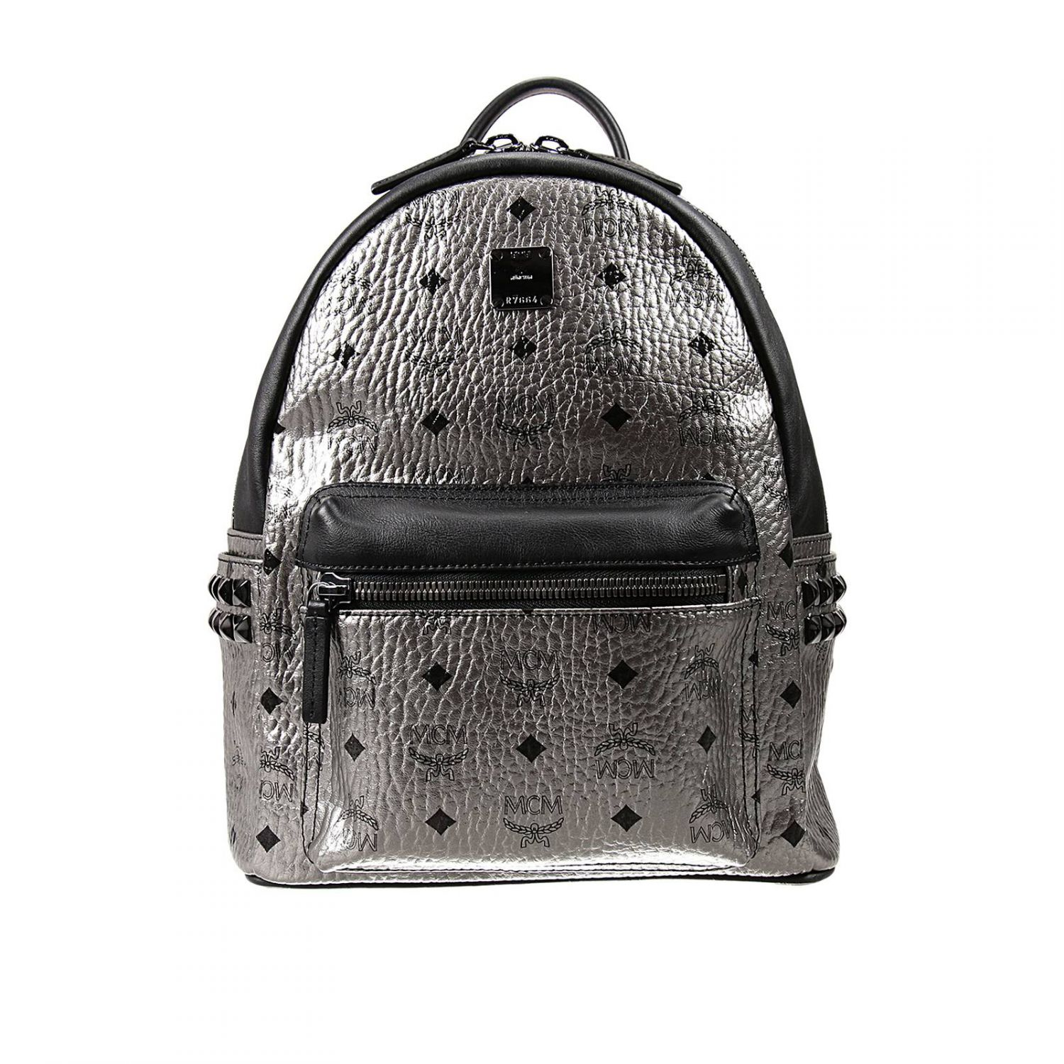 MCM Leather Mini 'Stark' Backpack in Silver (Metallic) - Lyst