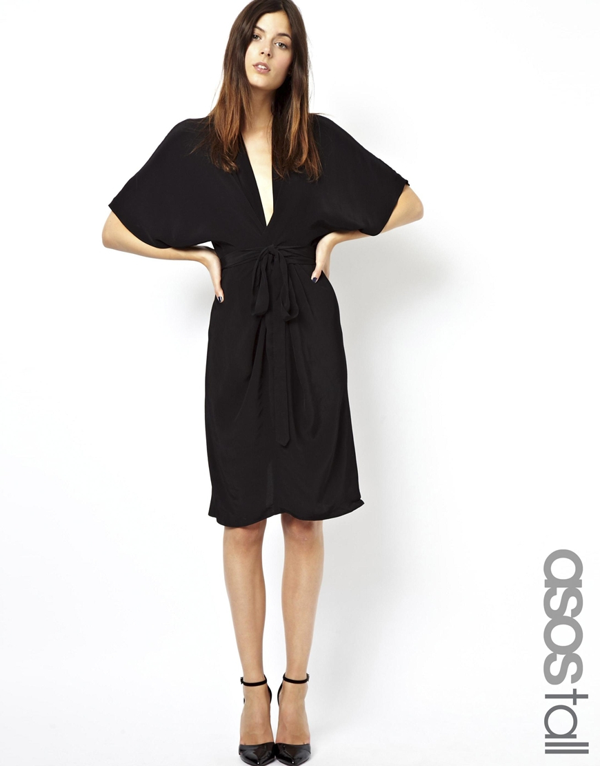 Lyst Asos Midi Dress  With Obi Belt  in Black