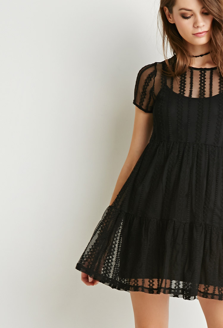 Forever 21 Tiered Eyelet Lace Dress in Black - Lyst