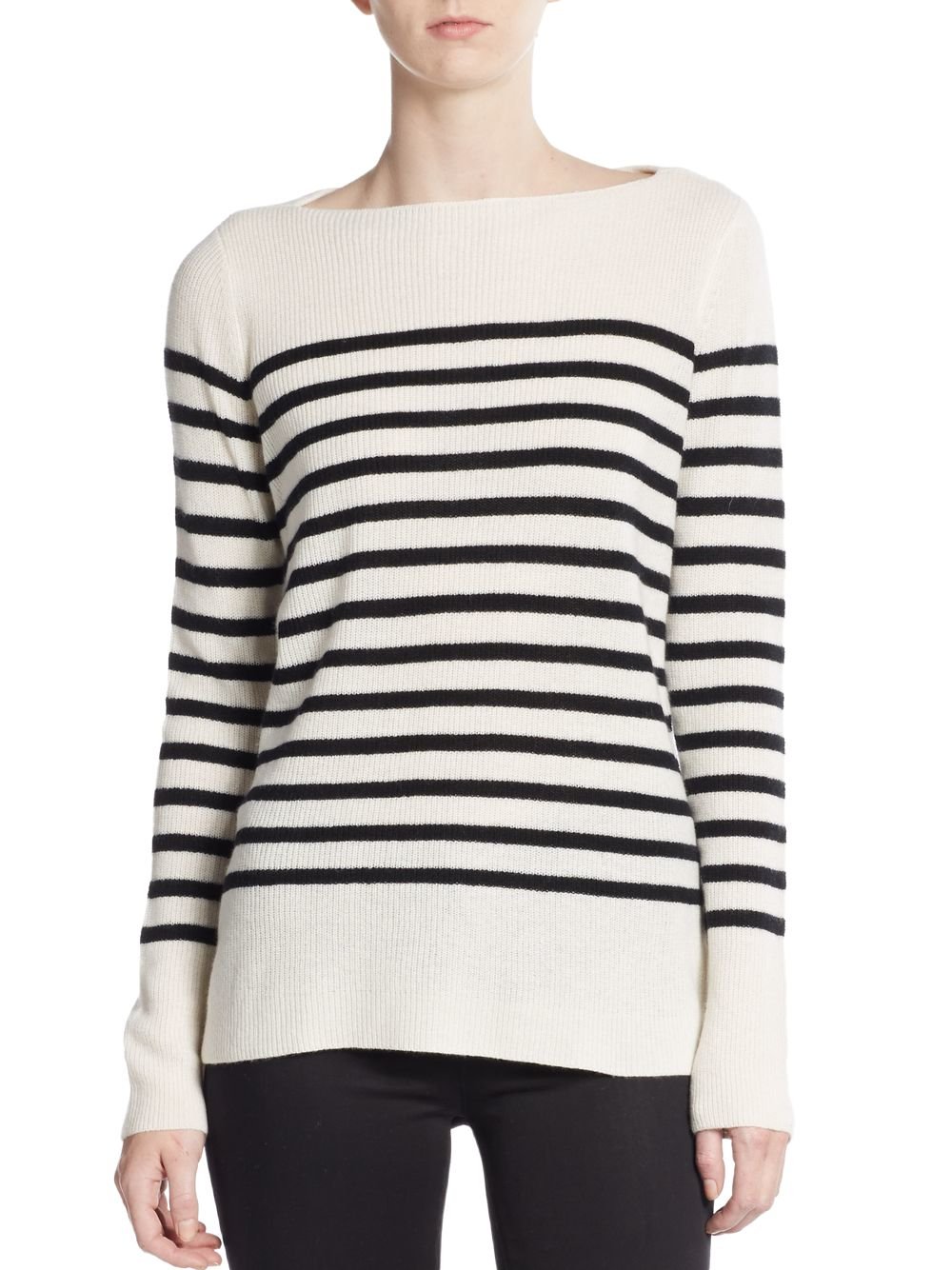 Vince Breton-striped Ribbed Cashmere Sweater in White | Lyst