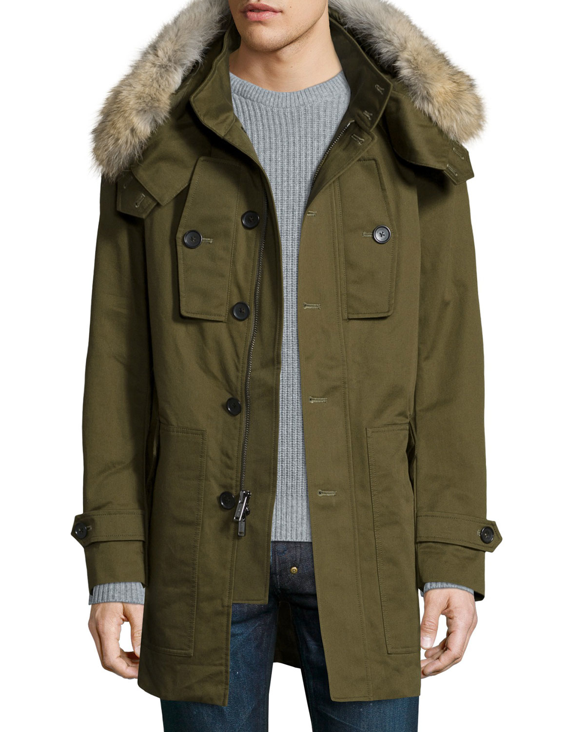 Michael Kors Anorak Jacket W/detachable Fur-trim Hood in Green for Men ...