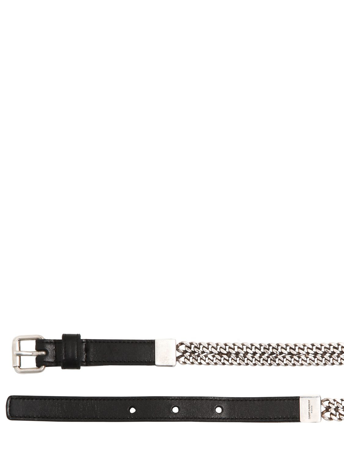 Saint Laurent 15mm Leather Belt With Chain in Black