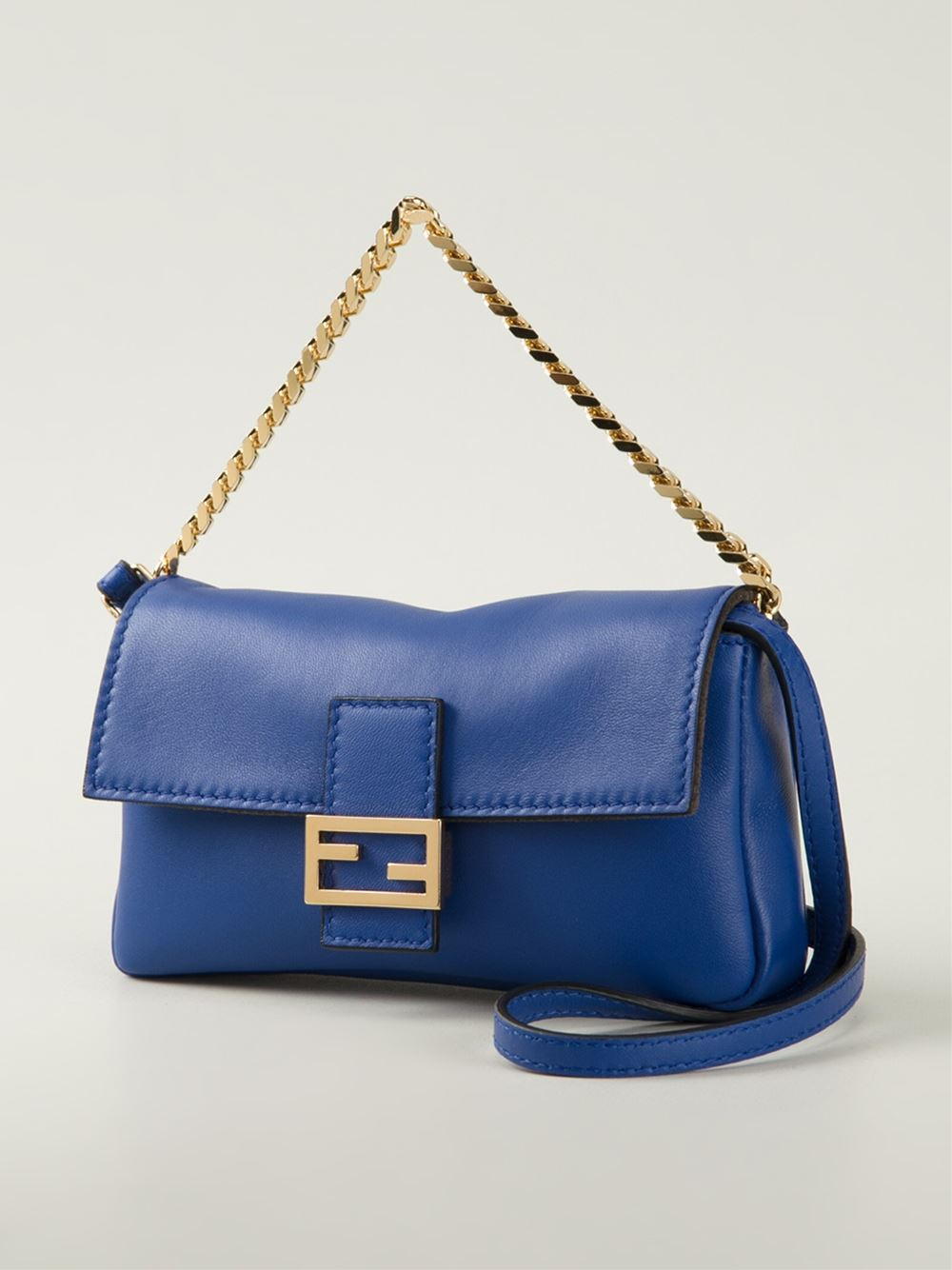 Fendi Leather Micro &#39;baguette&#39; Shoulder Bag in Blue - Lyst