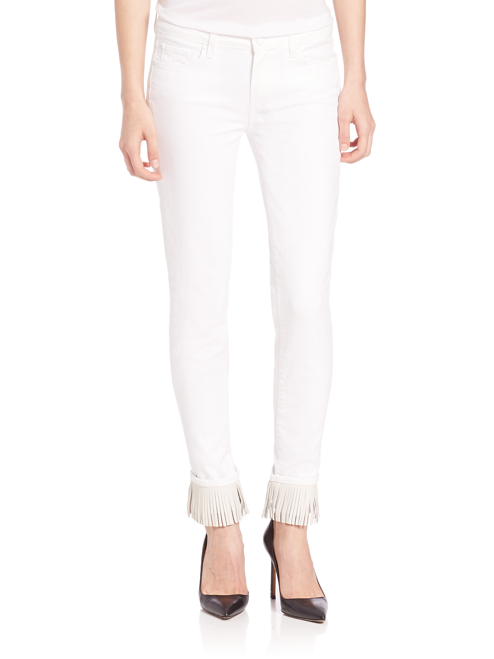 white fringe skinny jeans