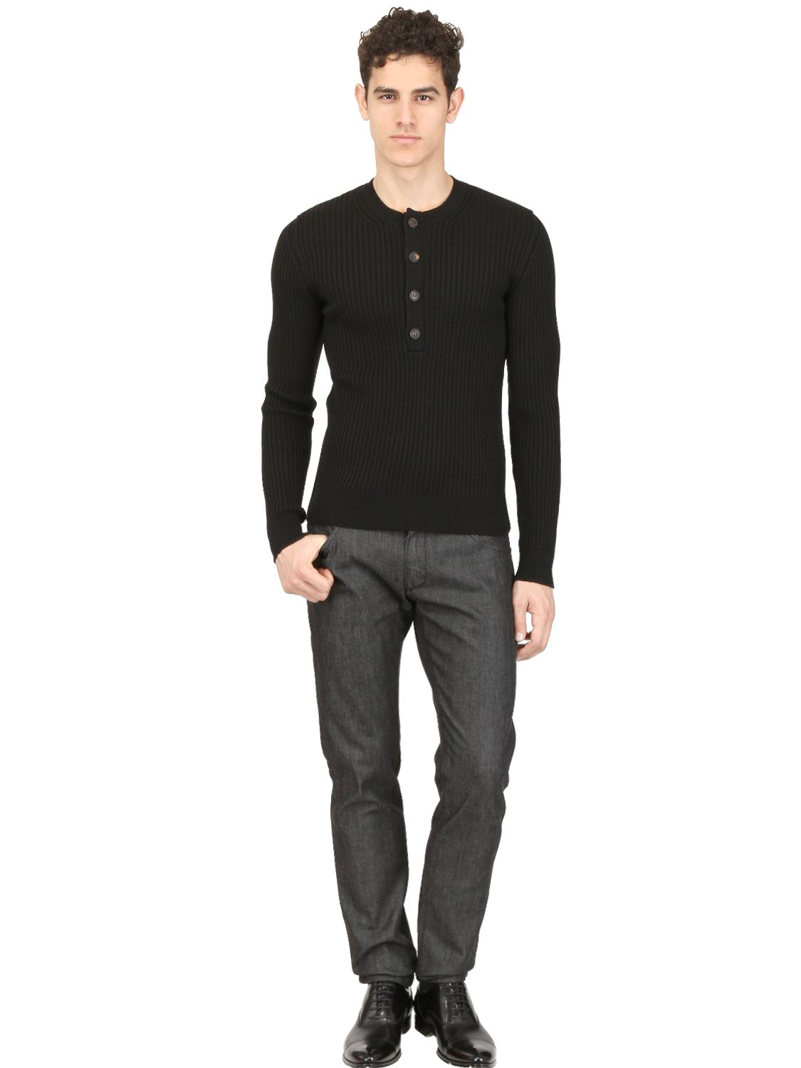 Lyst Dolce & Gabbana Ribbed Merino Wool Henley Sweater in Black for Men