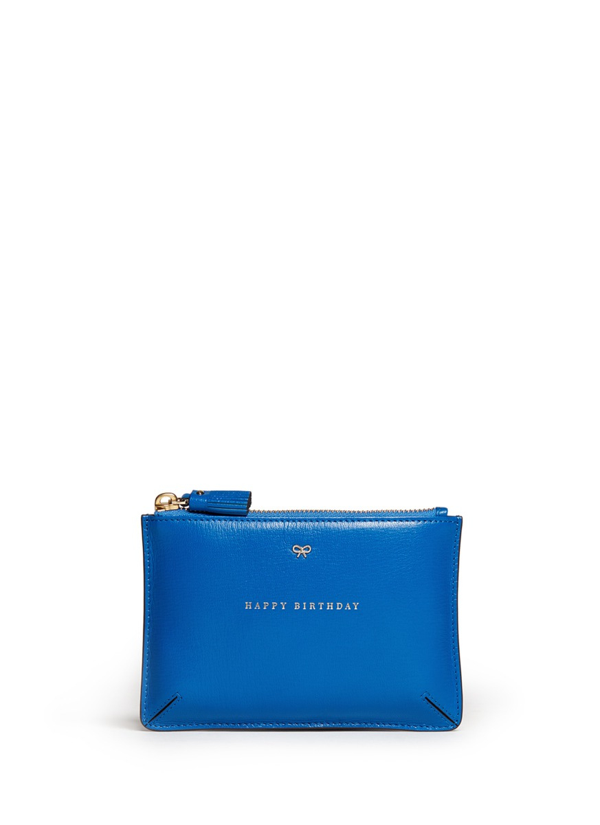 Anya Hindmarch Happy Birthday Loose Pocket Small Leather Pouch in Blue ...