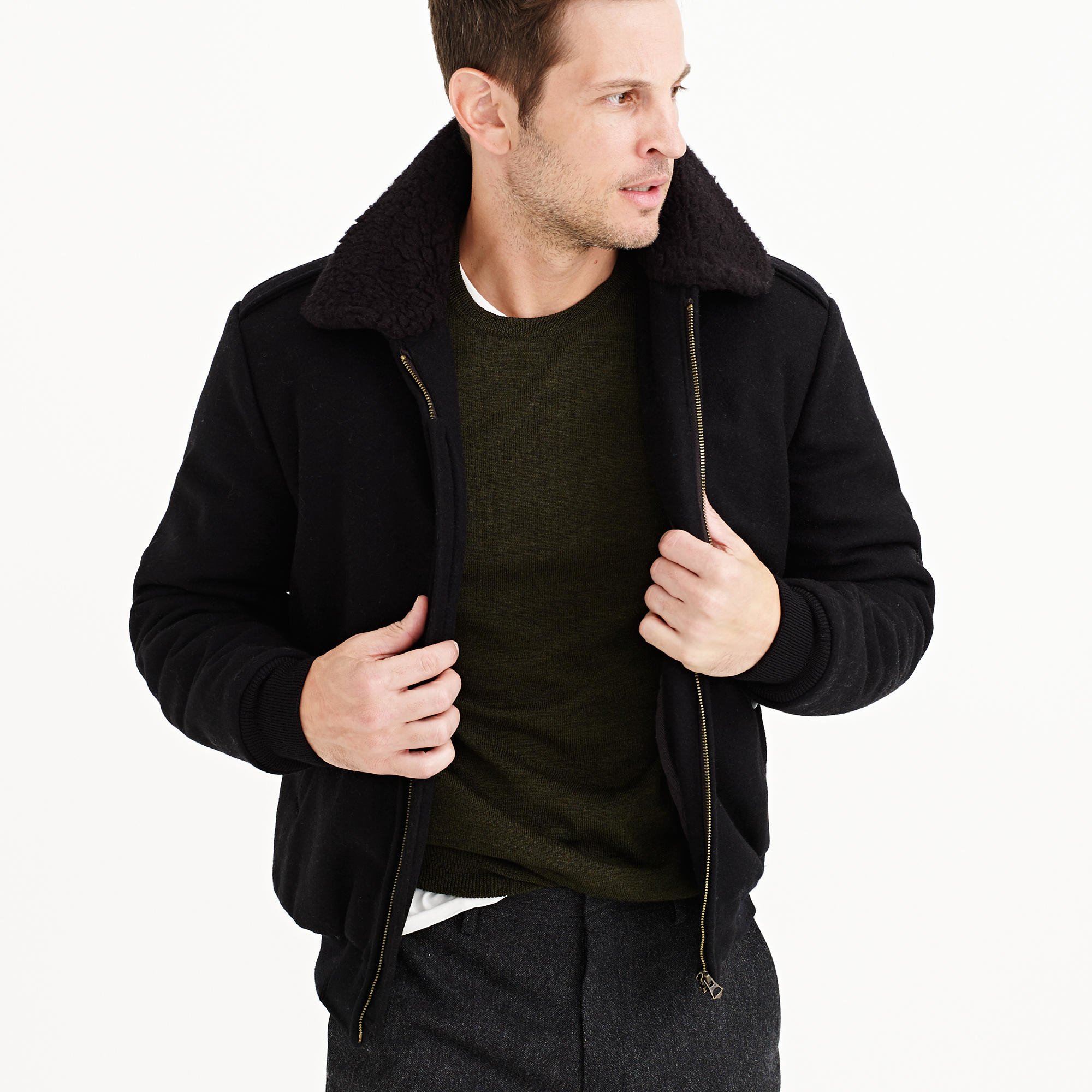 sherpa collar bomber jacket