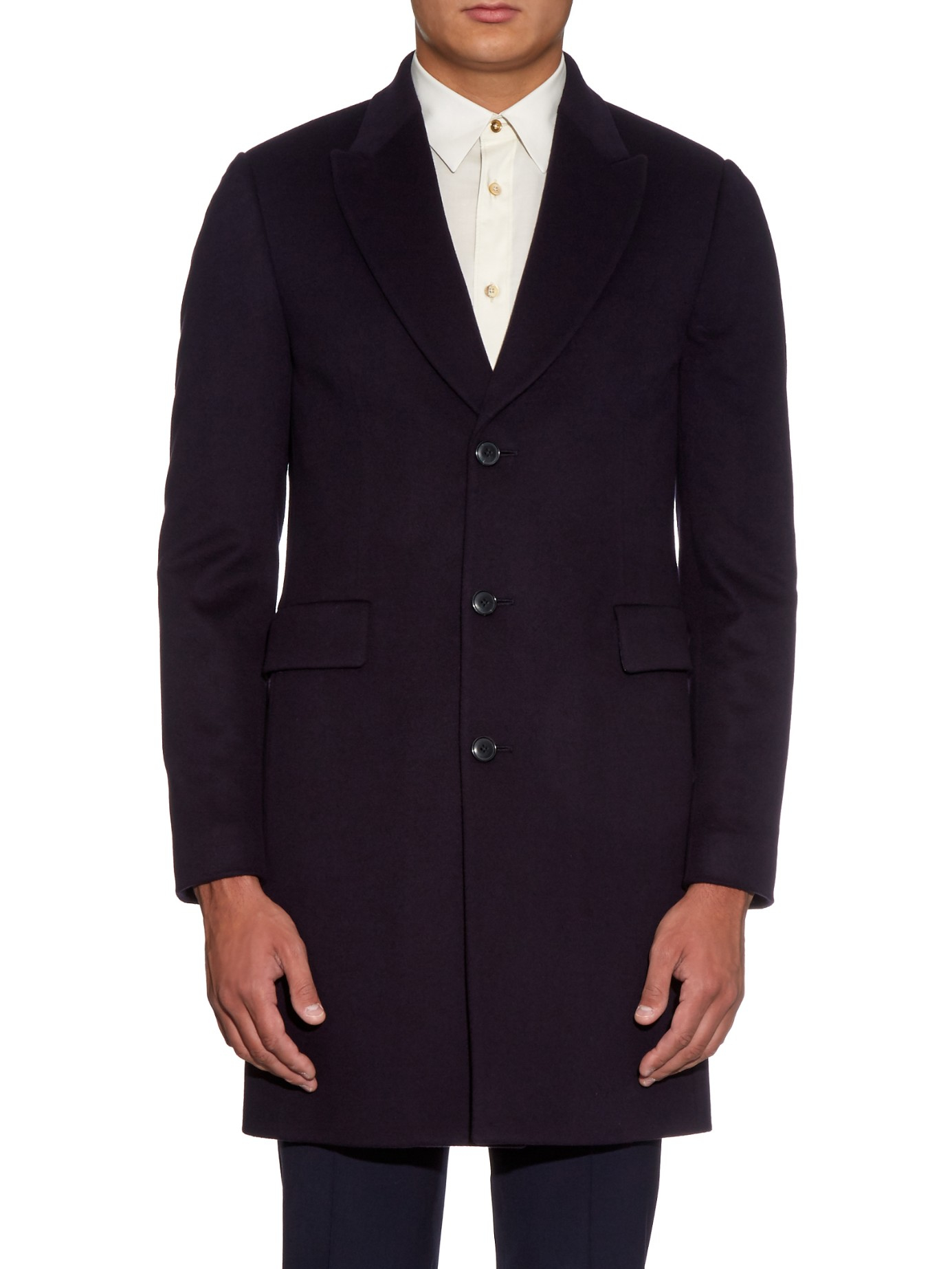 Paul Smith Epsom Peak-lapel Wool And Cashmere-blend Coat in Navy (Blue ...