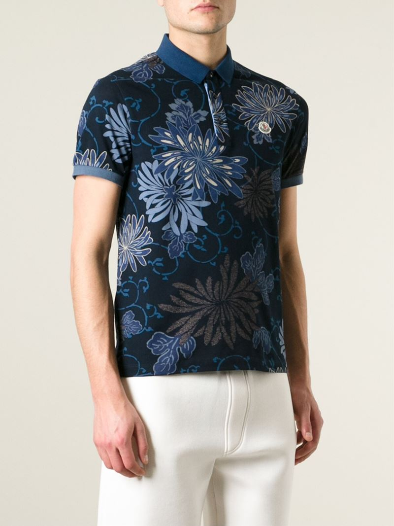 Moncler Cotton Floral Polo Shirt in Blue for Men - Lyst