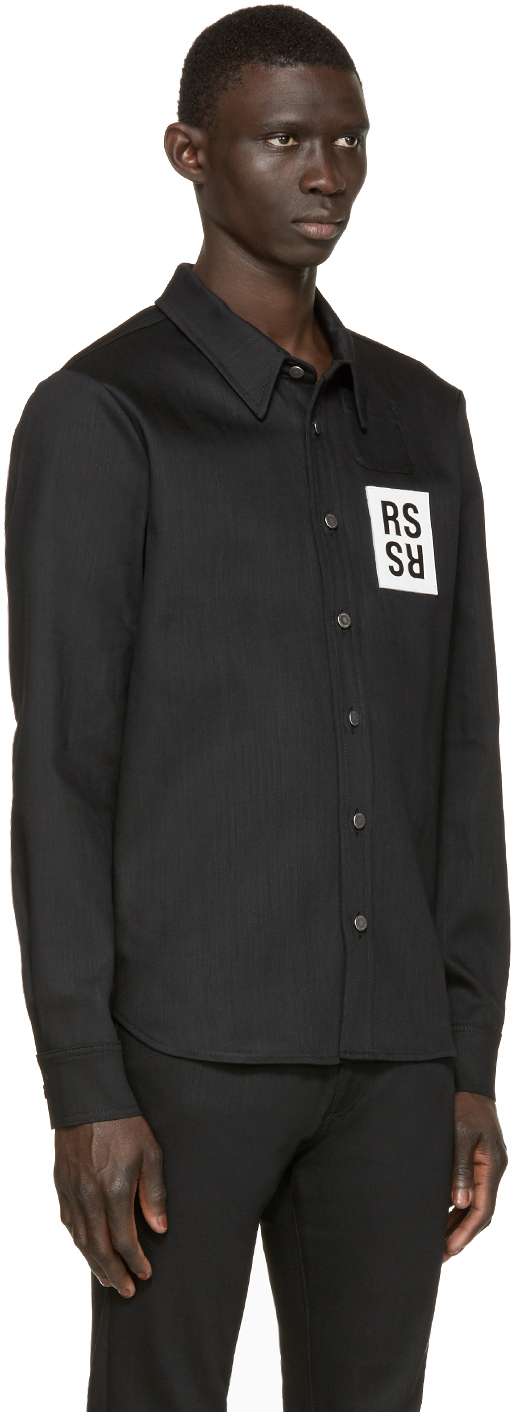 Raf Simons Black Denim Logo Patch Shirt for Men | Lyst