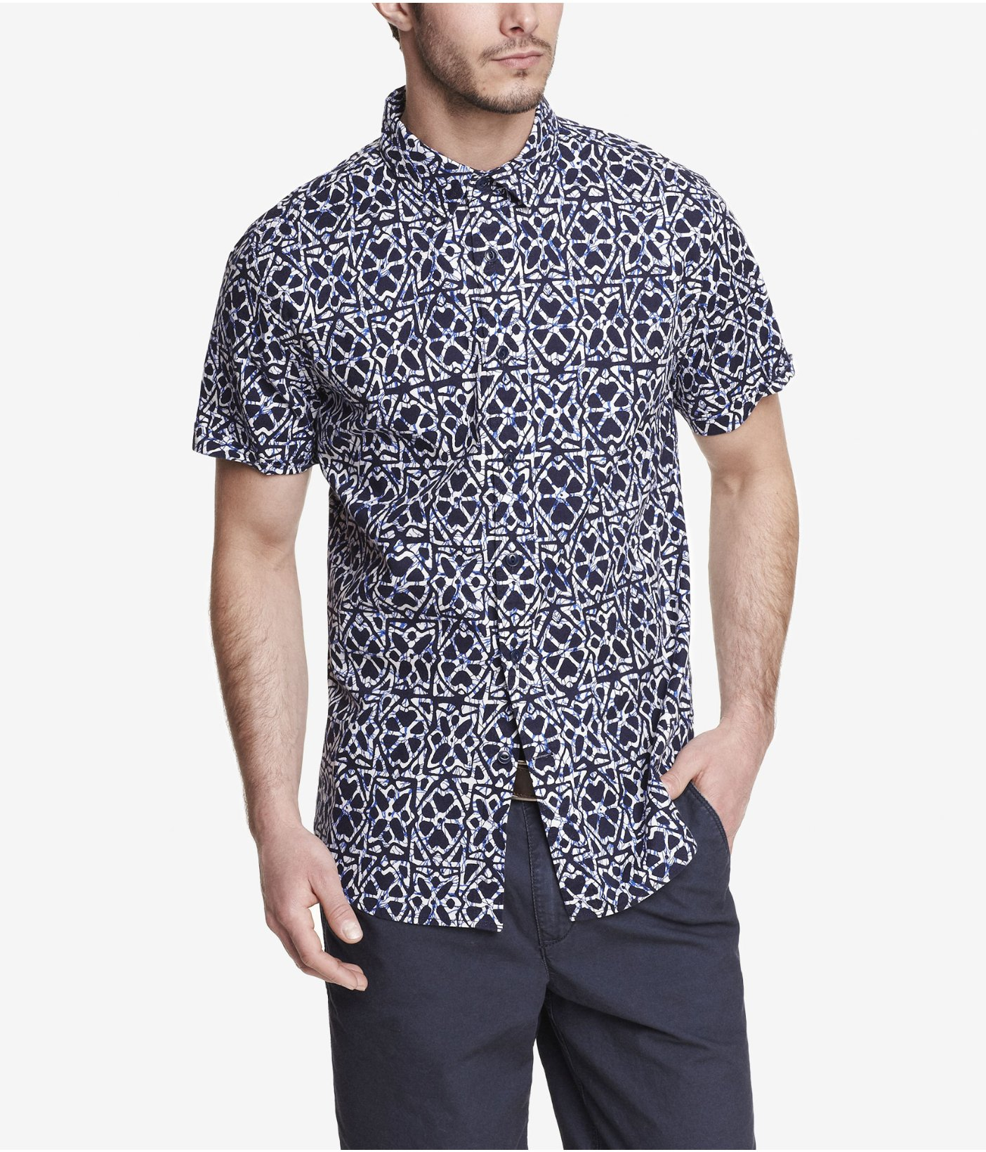 Express Fitted Short Sleeve Batik Print 
