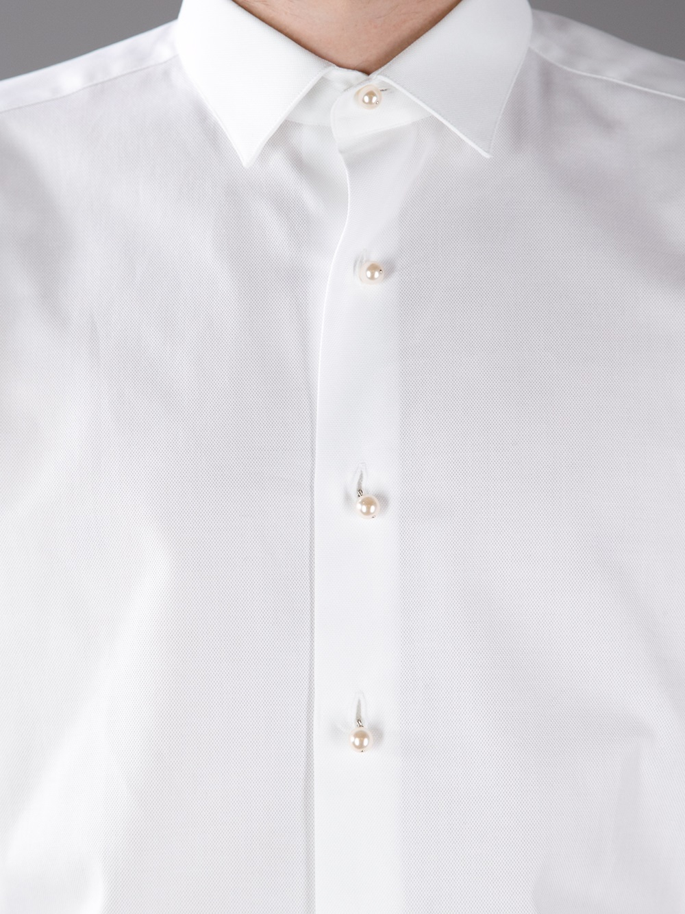 Lanvin Faux Pearl Button Shirt in White for Men Lyst