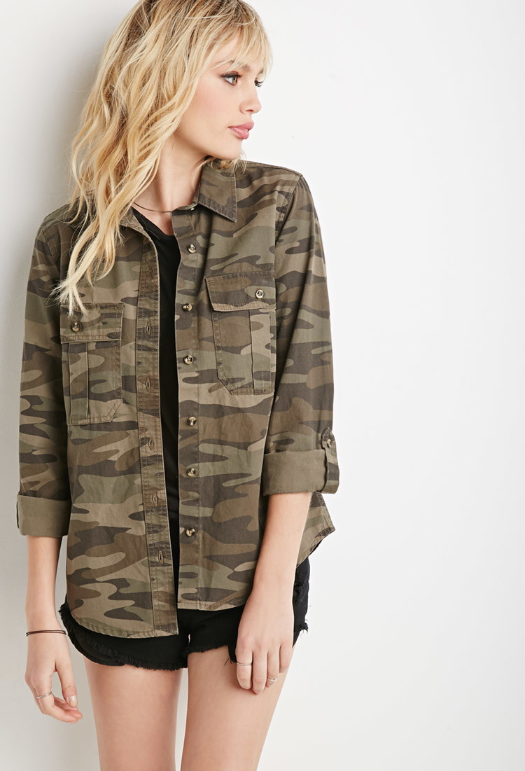camo button up jacket