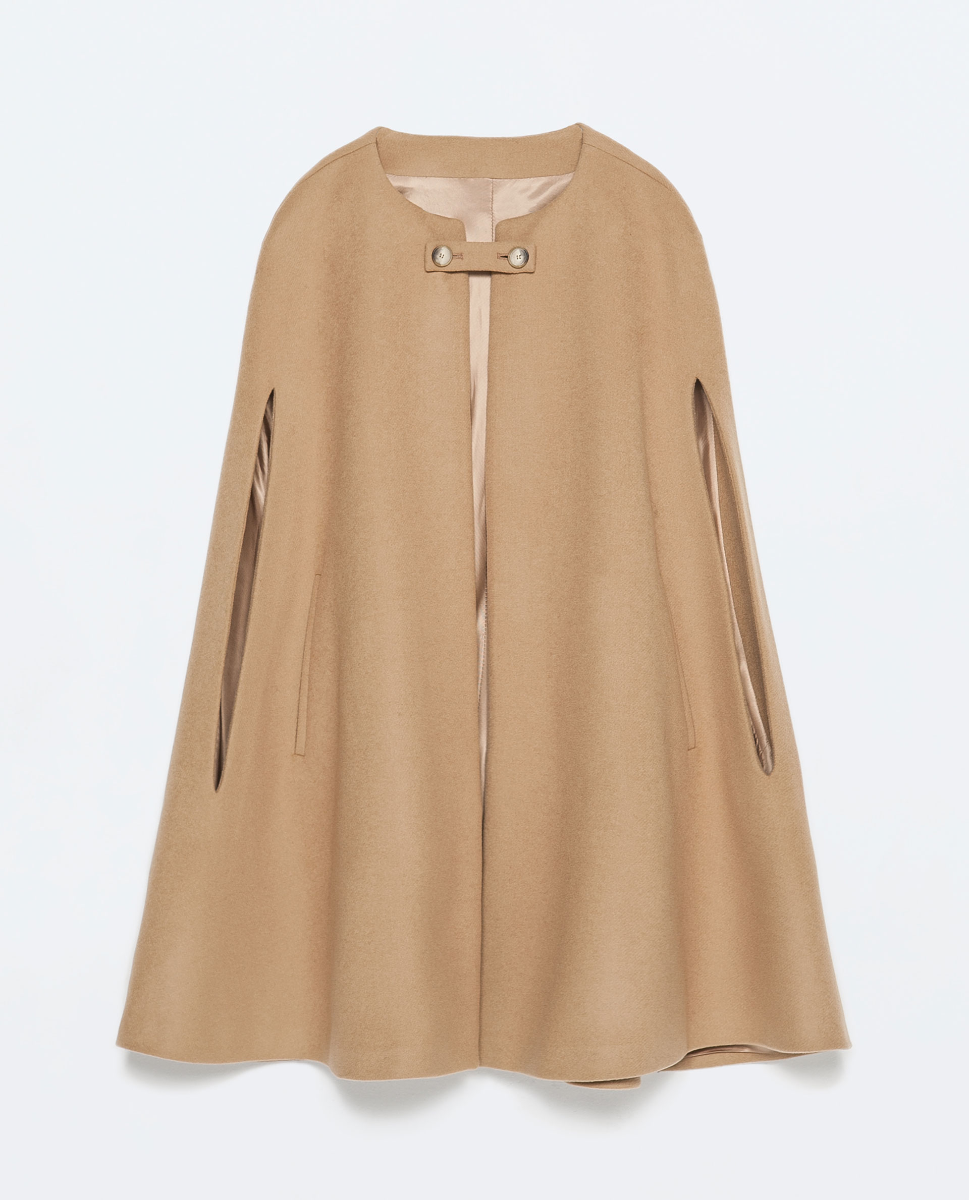 Zara Buttoned Cape Coat in Natural Lyst