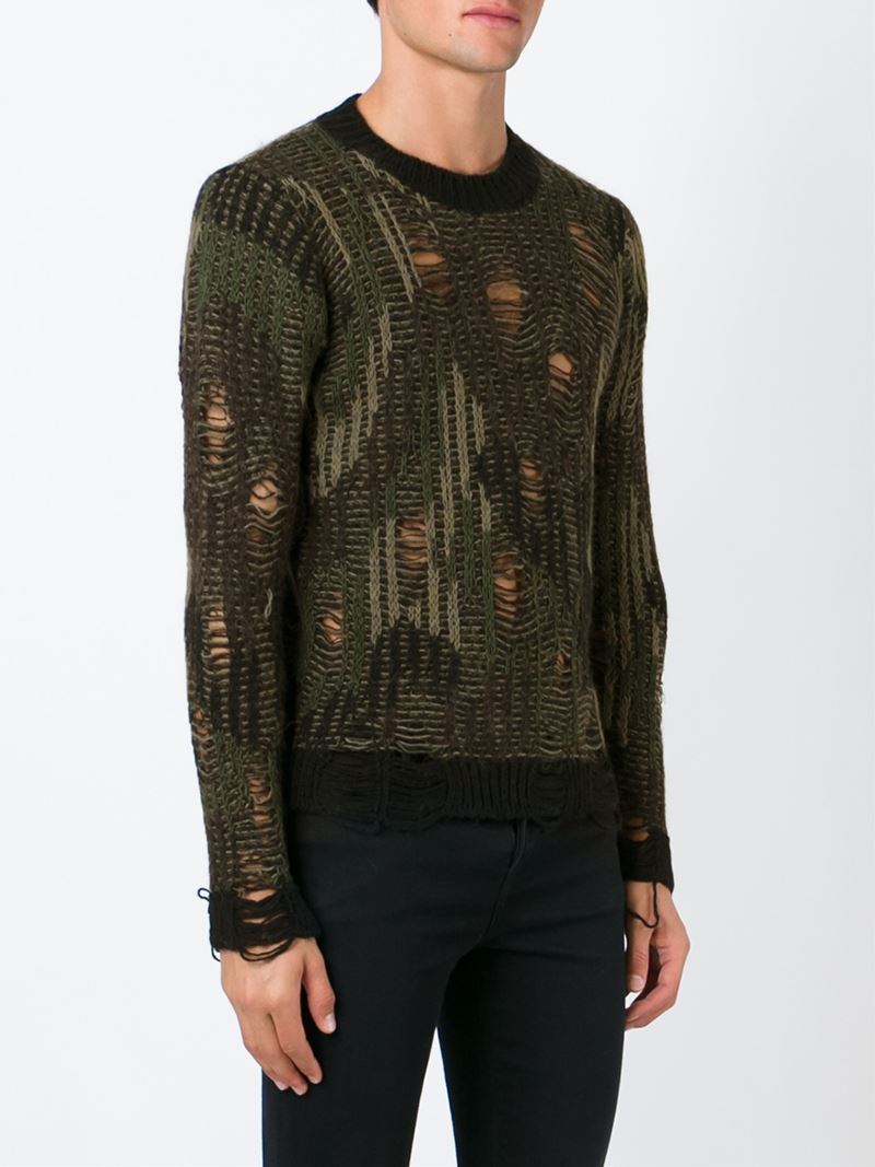 DIESEL Distressed Knit Camouflage Sweater in Green for Men - Lyst