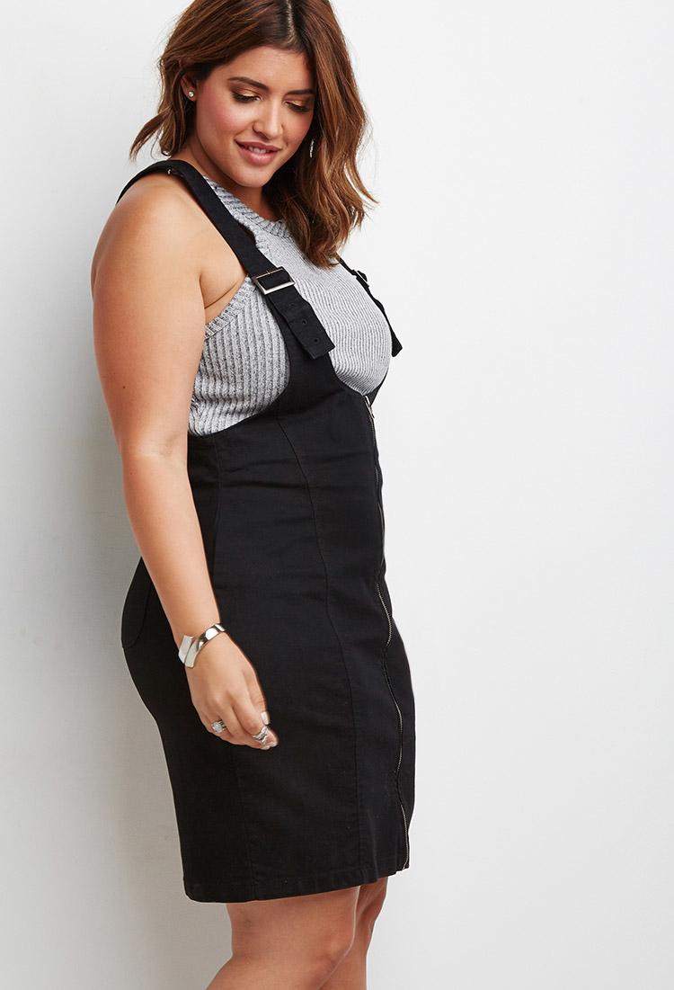 Zipped Denim Overall Dress 
