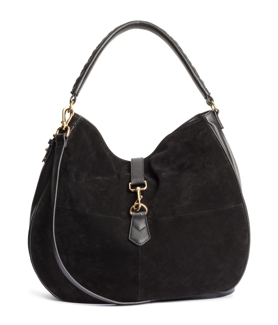 H&M Hobo Bag With Suede Details in Black - Lyst