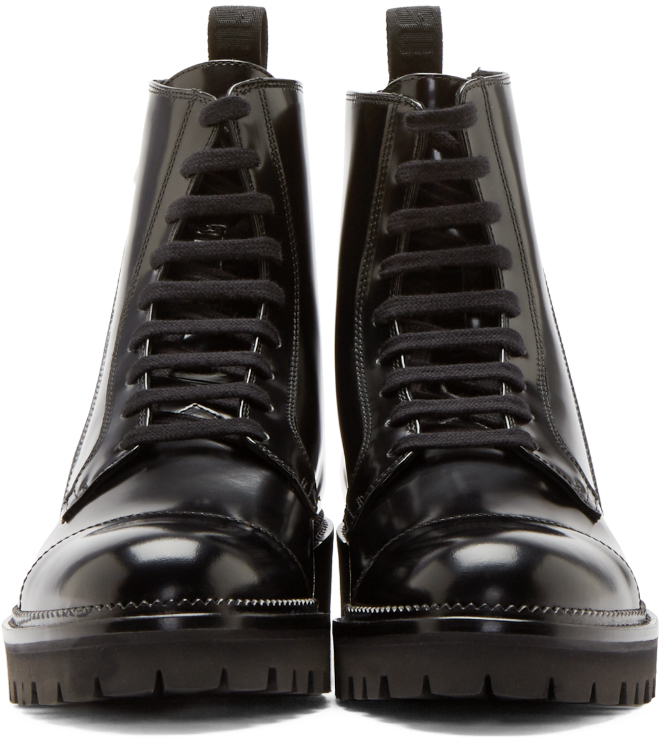 Versus Black Patent Leather Combat Boots for Men - Lyst