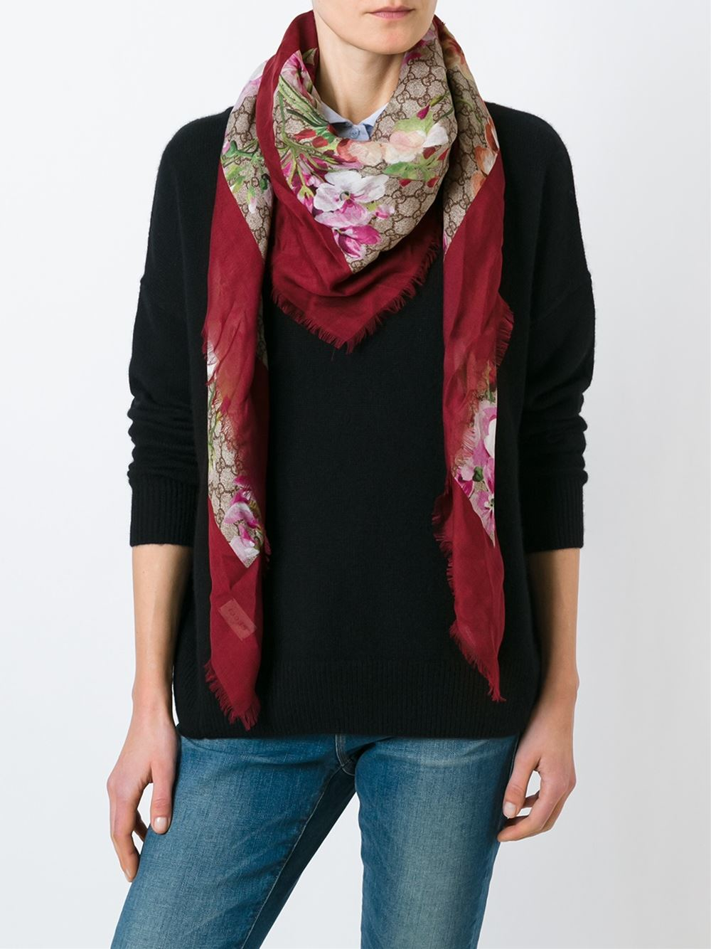 Gucci Silk Modal Scarf With Blooms Print in Natural - Lyst