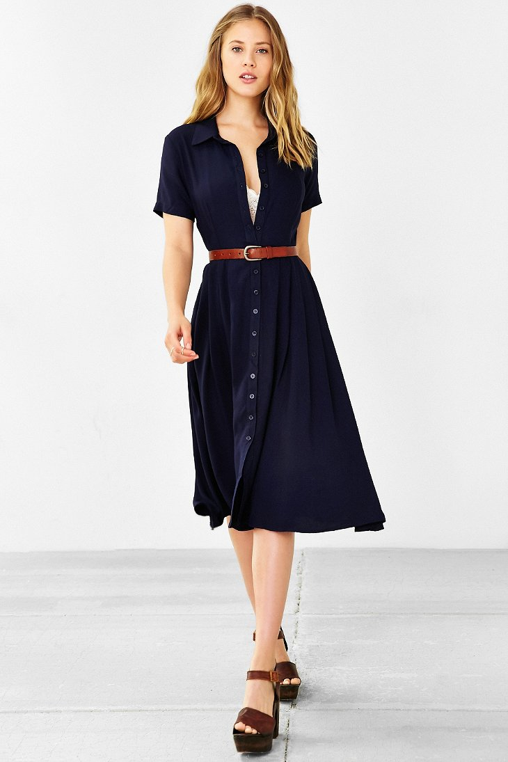 navy midi shirt dress