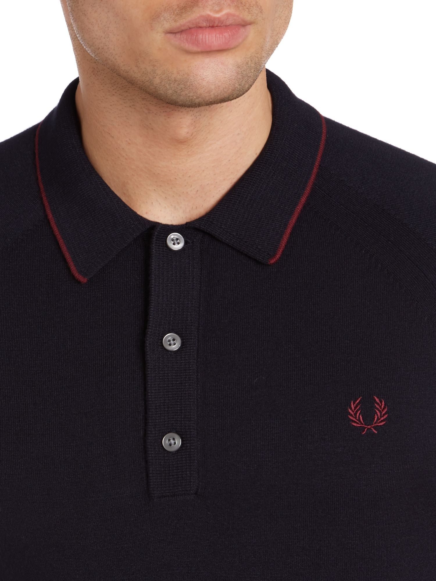 Download Fred Perry Cotton Raglan Knitted Tipped Long Sleeve Polo ...