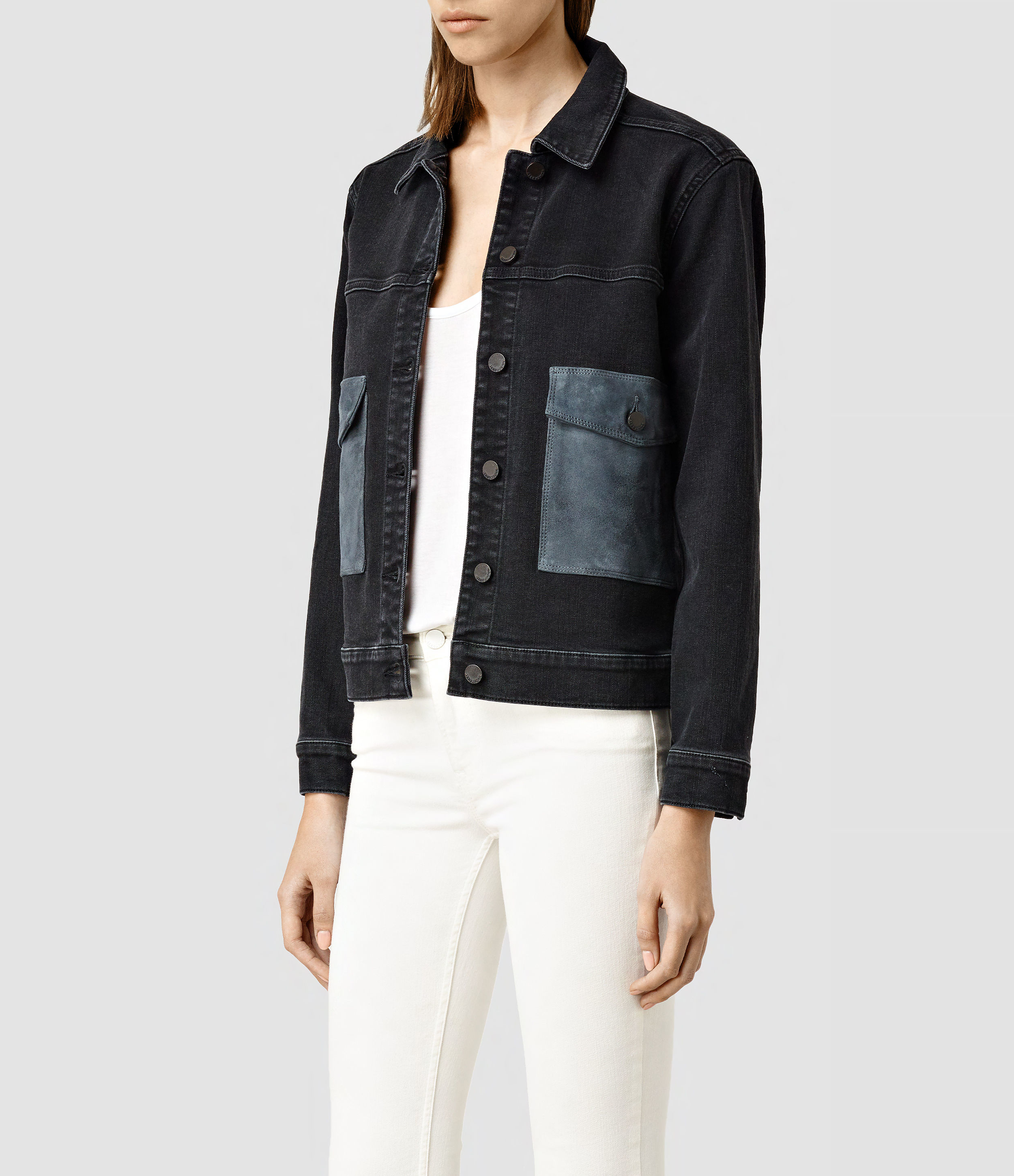 AllSaints Zoe Denim Jacket in Black | Lyst