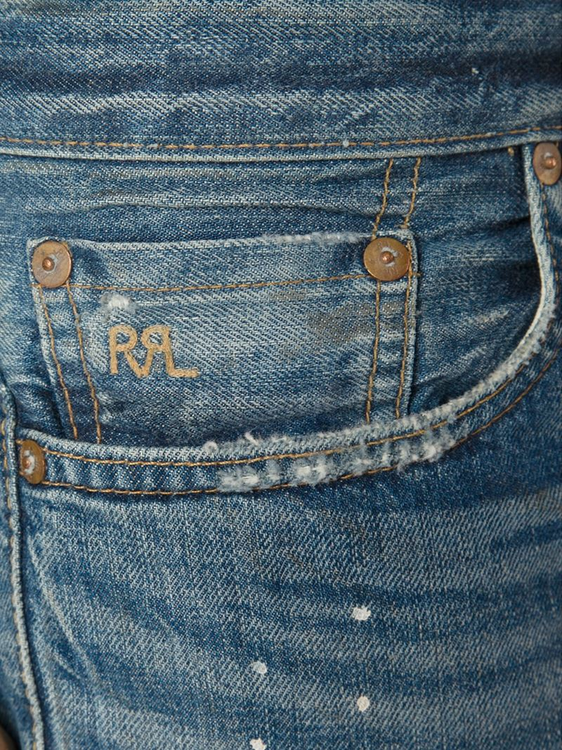 RRL Denim Distressed Slim Fit Jeans in Blue for Men - Lyst