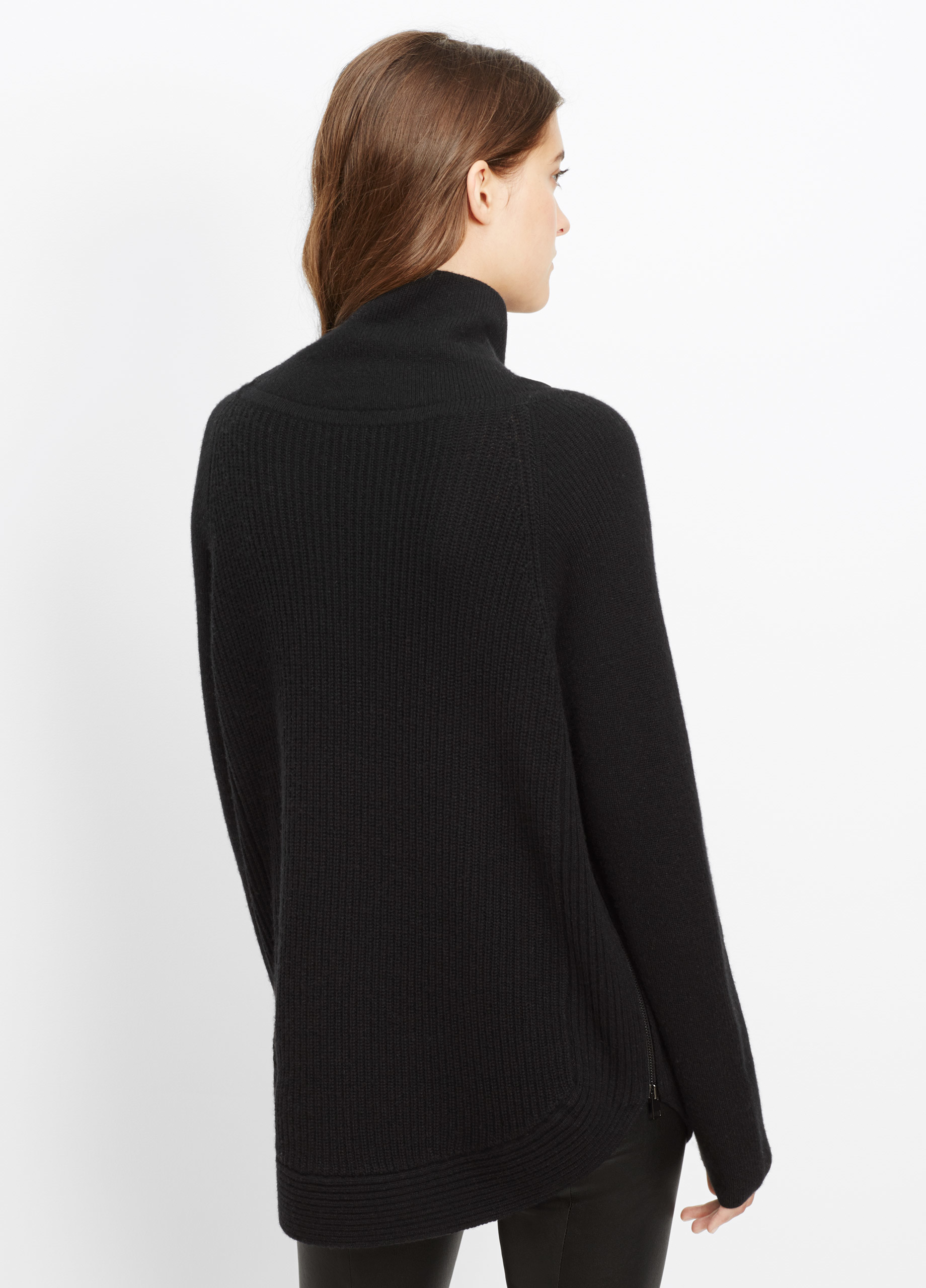 Vince Cashmere Ribbed Turtleneck Sweater With Side Zippers in Black - Lyst