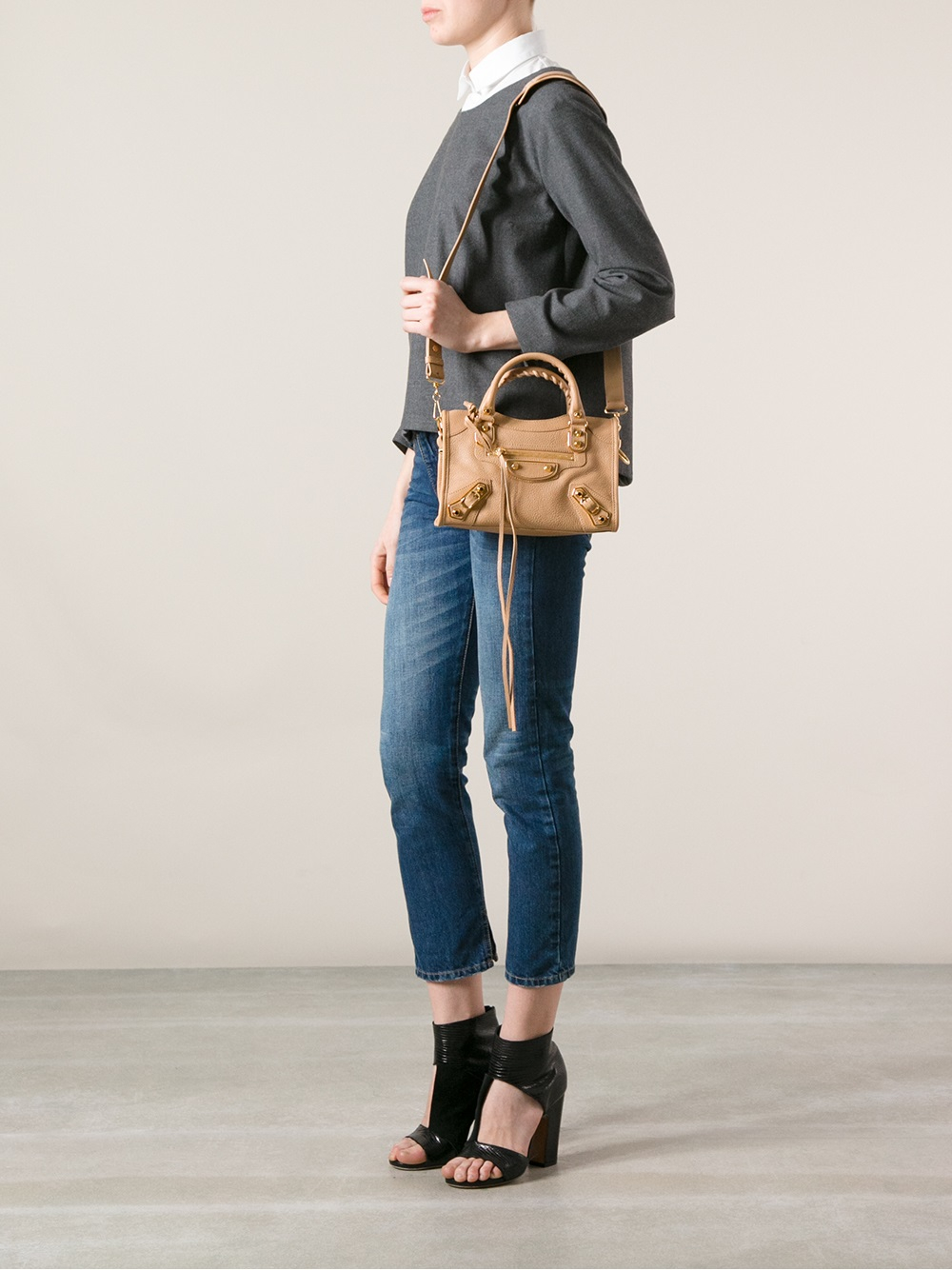 Grundig plade Folkeskole Balenciaga Classic Mini City Shoulder Bag in Natural | Lyst
