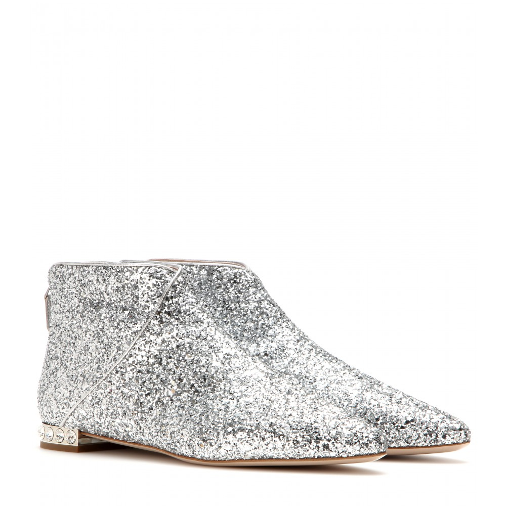 glitter flat ankle boots